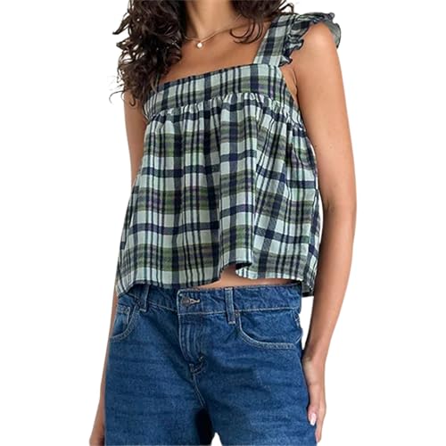 Women Y2k Summer Babydoll Tank Tops Square Neck Flying Sleeve Backless Shirts Casual Going Out Tops Streetwear