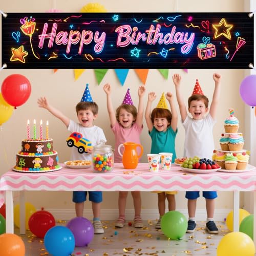Image of Nuxovilar Birthday Neon Theme Banner 17.72x78.74 Inches Polyester