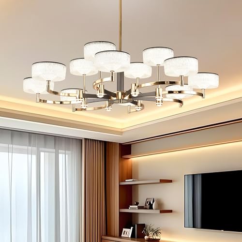 Image of Smartway Ovate Golden LED Ceiling Light | Modern Flower Design Chandelier | 3 Color Modes (Warm, Neutral, White) | Luxury Decorative Lighting for Living Room & Home