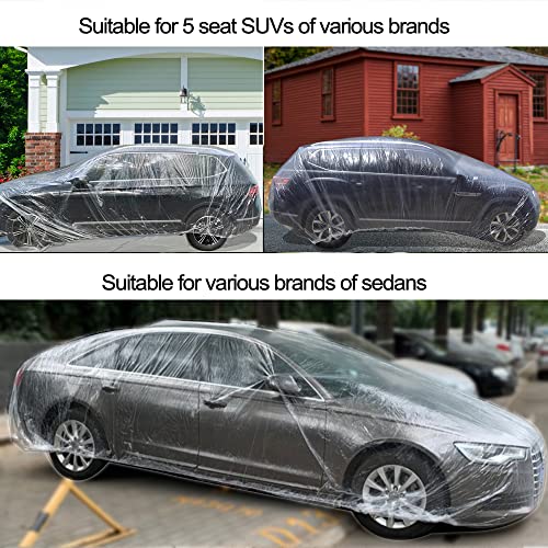 Image of LuliKa 5 Packs Disposable Car Cover Clear Plastic Car Cover Universal Rain Dust Garage Cover with Elastic Band (12.4 FT x 21.6 FT)