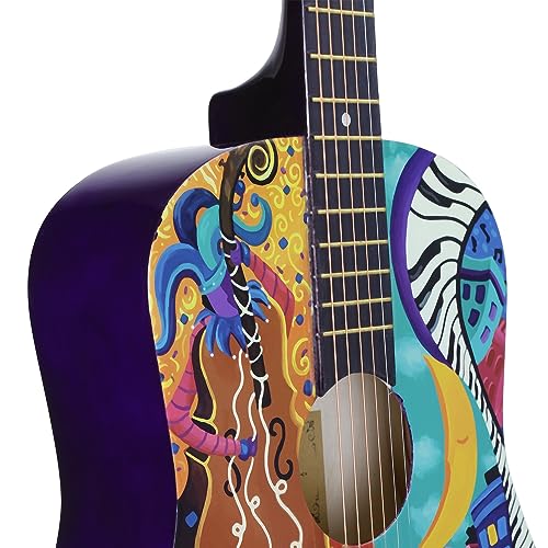 Image of Juarez Acoustic Guitar, 38 Inch Cutaway JRZ38C /PP - Retro Hippie Funky Design, Complete Set with Bag