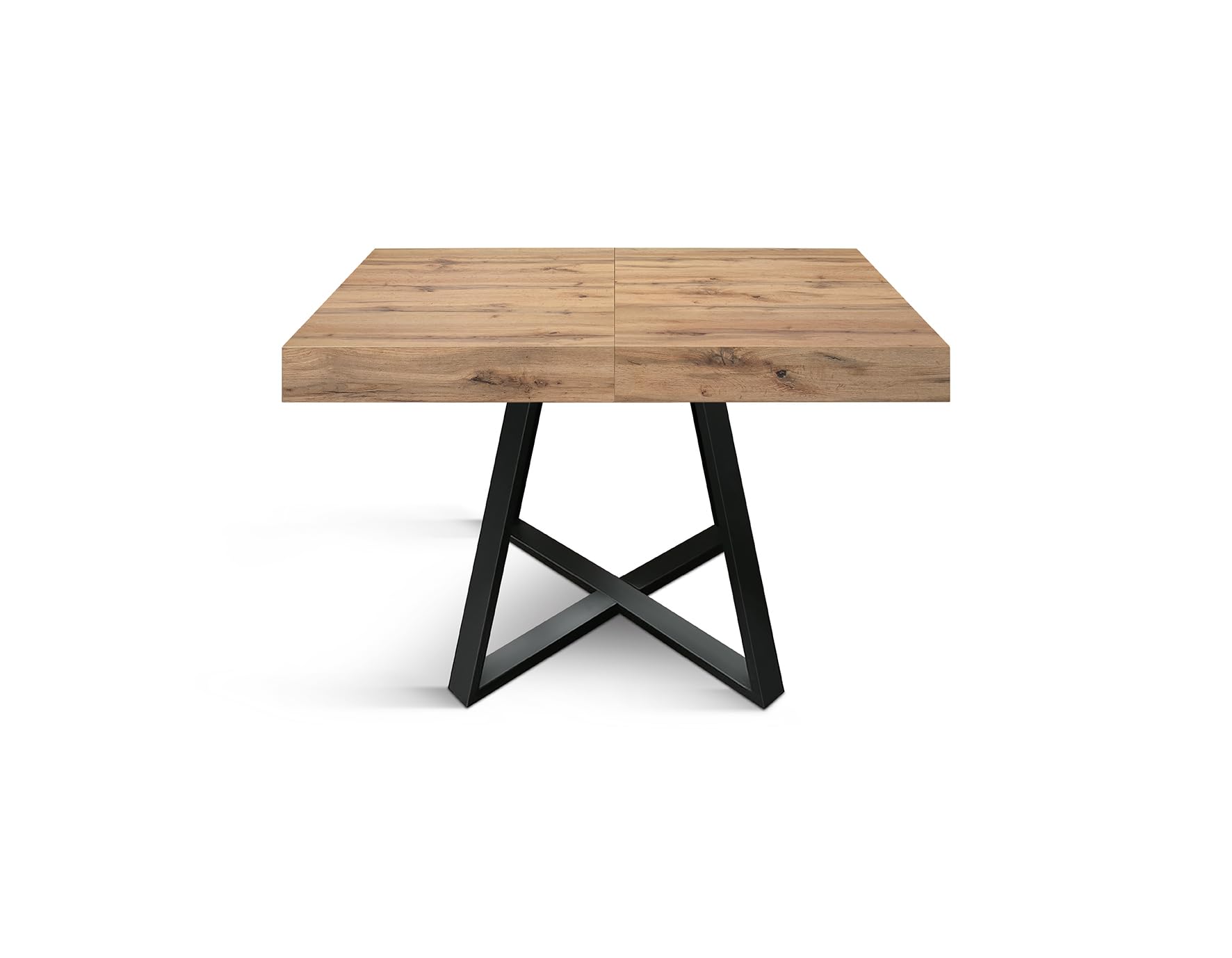 PAZZO DESIGN Table extensible marron, pieds croisés noirs, cuisine, salle à manger, extensible, chêne rustique, 95 x 90 x 75,5 cm - id_2227
