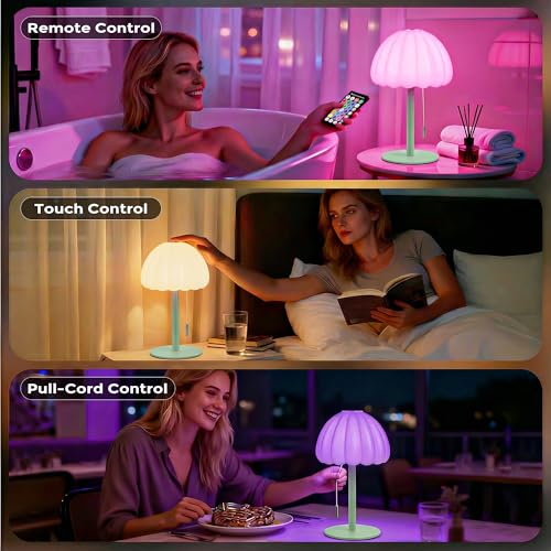Image of Cordless Shower Lamp No Wiring, 16 RGB Color Changing Waterproof Bathroom Lamp with Remote Control, Dimmable Touch Table Lamp, Rechargeable LED Light for Spa-Like Shower Living Room Home Decor - Green