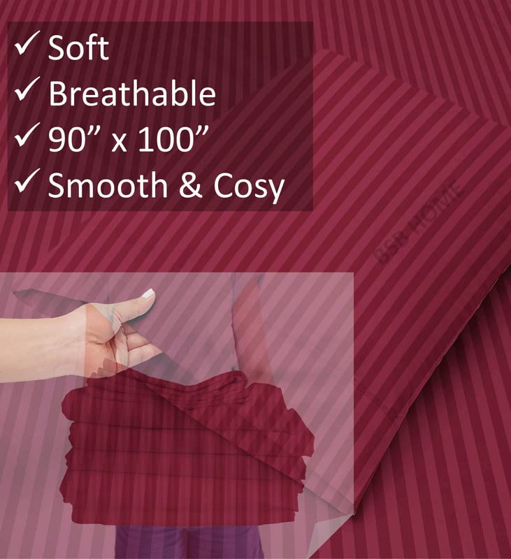 Image of BSB HOME Premium Cotton Solid /Stripe King Bedsheet with 2 King Size Pillow Covers | Double Bed with 210 TC Pure Cotton | Size - King Size 90x100 inches - Maroon