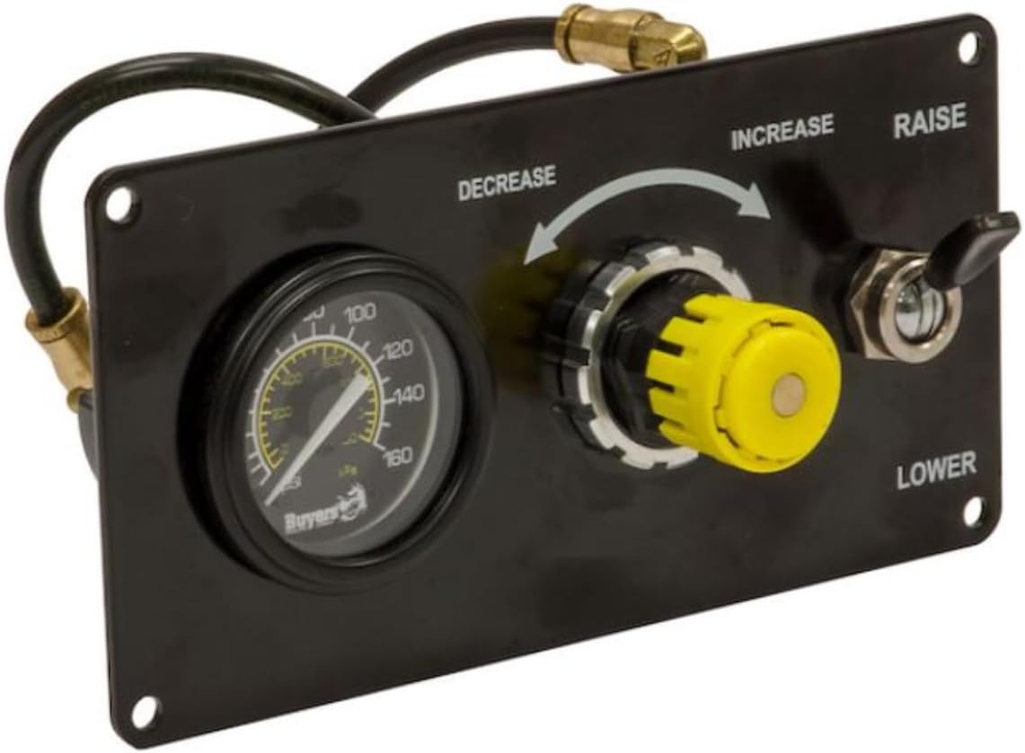 Buyers Products 6451051 Lift Axle Control Assembly with Toggle Air Valve In-Cab Air Suspension Control Pre-Plumbed DOT Tubing Powder-Coated Mounting Plate for Raise Lower Lift Axle