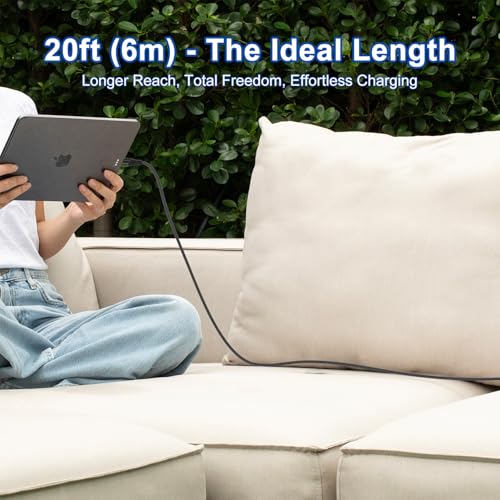 Image of USB C to USB C Cable 20ft, Super Long 60W Type C to C Charging Cord Braided USB 2.0 Data Transfer Long USB C Cable Compatible with iPhone 15 /16, Samsung Galaxy, Pixel, Pad Pro /Air, MacBook Pro /Air