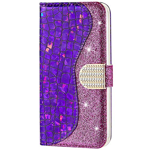 CTIUYA Coque pour Samsung Galaxy S7 Edge, Etui Paillette Glitter Brillante Diamant Strass Flip Case Cuir PU Coque à Rabat Housse avec Magnétique Porte Carte Étui pour Samsung Galaxy S7 Edge,Mauve Cover