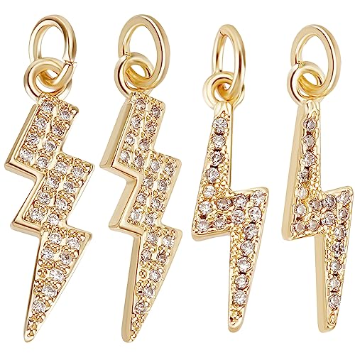 Beebeecraft 12Pcs 2 Styles Lightning Charms Cubic Zirconia Flash Thunder Dangle Pendant Charms for Bracelet Necklace Earrings DIY Jewelry Making