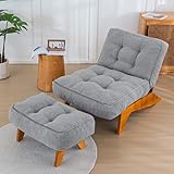 MAXYOYO Adjustable Accent Chair with Ottoman, Thick Cushion Seated Lounger Reclining Chair for Living Room, Cozy Recliner and Footrest Set, Grey