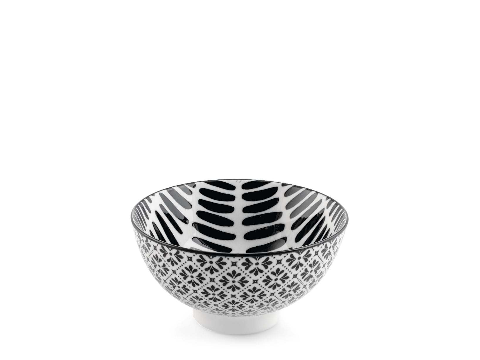 H&H, Set 6 ciotoline Mirage in Porcellana Decorata Bianco e Nero – Ø 12,5 cm – Lavabili in Lavastoviglie e Utilizzabili in Microonde e Forno Tradizionale