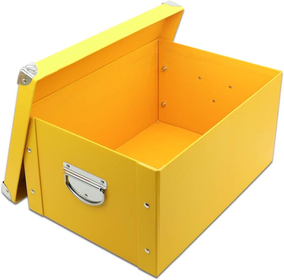 GUOZI Collapsible Storage Box, Decorative Memory Box with Lid & Metal Reinforced Corners, Cardboard File Bin with Handles, Organizer Gift Box for Keepsake Toy Photos Office Nursery Wardrobe Bookshelf