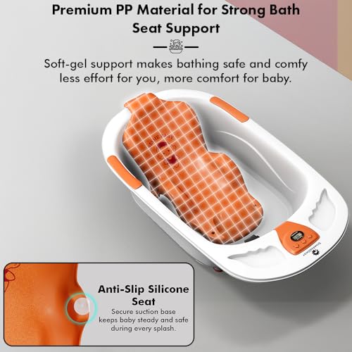 Image of StarAndDaisy Baby Bath tub for 0 to 5 Years with Temperature Sensor /Bath tub for Kids 0-3 Years for Kids with Anti-Slip Legs /Bath tub for Baby with Baby Bather Without Wheel(White-Orange)