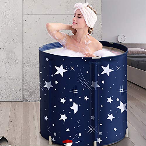 Foldable Bathtub Portable Soaking Bath Tub,Eco-Friendly Bathing Tub for Shower Stall,Thickening with Thermal Foam to Keep Temperature (Blue)