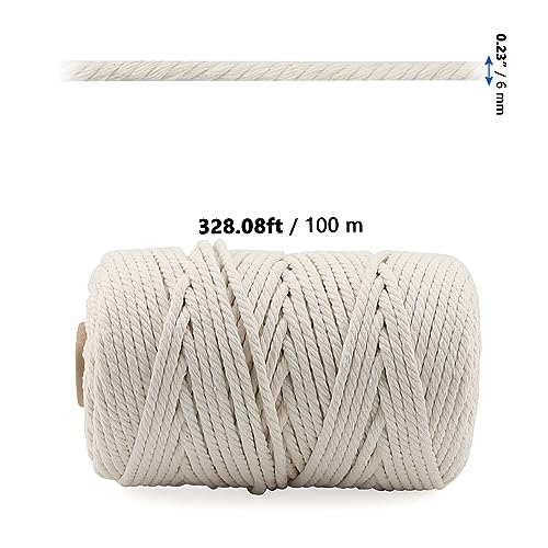 MANCHAP 2 Rolls 6mm x 100m Macrame Cord, 200m/656 Feet 4-Strand Natural Macrame Cotton Cord Rope for Knitting Gift Wrapping - Image 2