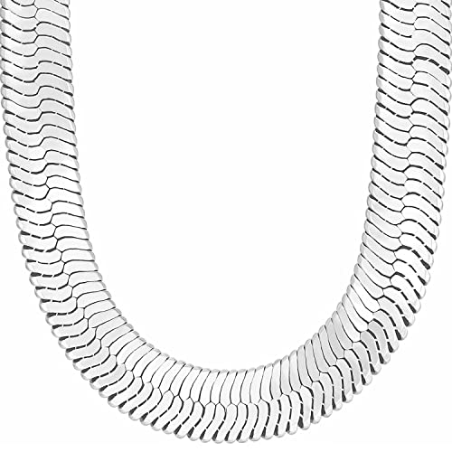 TUOKAY 10mm Thick Herringbone Chains Necklace Men Women Silver Herringbone Necklace Hip Hop Chains for Rapper Gangsta
