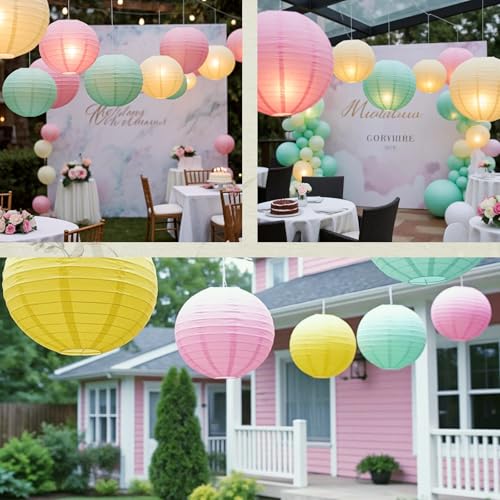 Image of Pastel Chinese Paper Lanterns with LED Lights, 10-Pack 10inch | Hanging Lights for Easter, Classroom Decor, Birthday Decorations, Ceiling Decor, Home Party & Spring Party