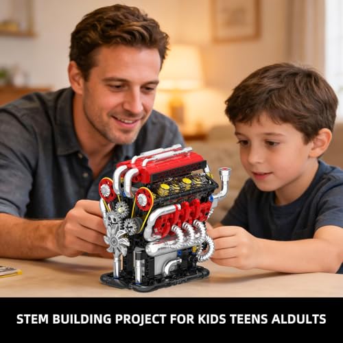 Image of WINGIFT V8 Engine Building Set, V8 Engine Model kit That Run,Build Your Own Mini V8 Model Engine Kit with Motor,Home or Office Decor,STEM Physical Science Experiment Toy for Kids 8+ and Adults(538PCS)