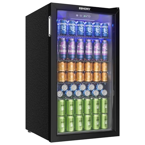 EUHOMY Getränkekühlschrank, Mini-Kühlschrank für 126 Dosen mit Glastür, kleiner Kühlschrank...