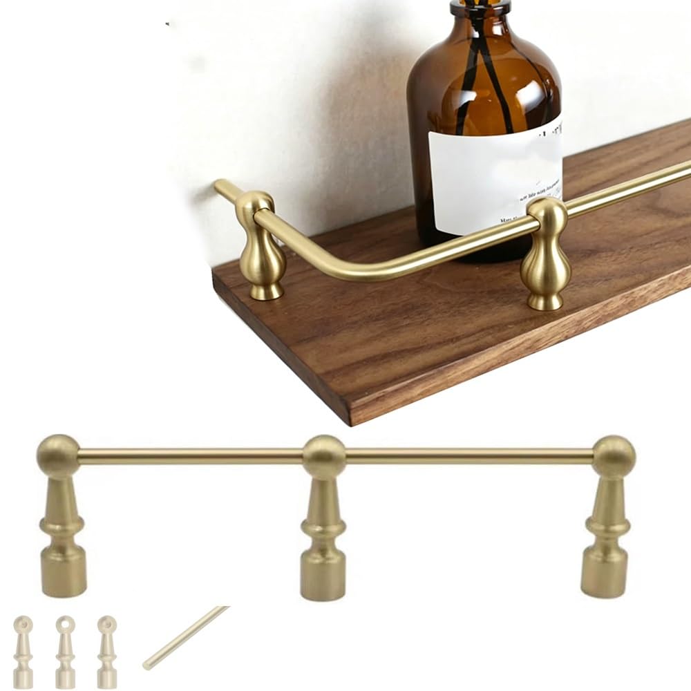 SVBVRFEEW Brass Rods Shelves Tipping Rail Bar Decorative Shelf Rails for Shelves Anti-Fall Railing Kit Wood Shelves Guardrail Fence 25 30 35 40in(Gold-a,17in/43.2cm)