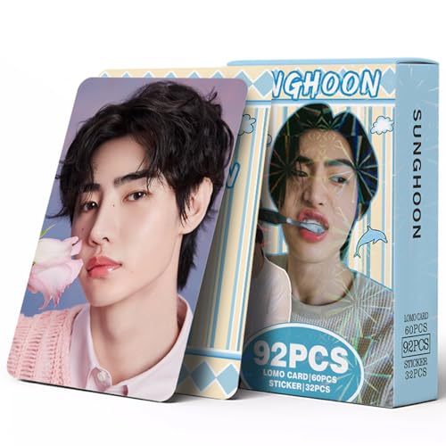 92 PCS Photocards 60 PCS Lomo Cards Set 32 PCS Stickers Postcard Gift Merchandise for Boys and Girls (SUNGHOON)