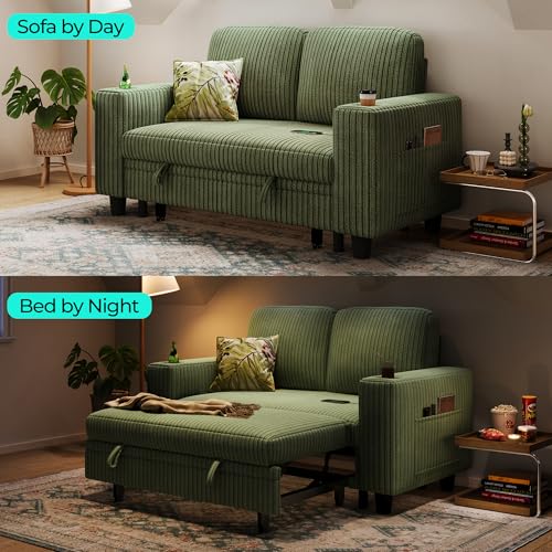 Image of LINSY HOME Sectional Sleeper Sofa Pull Out Couches for Living Room (Green, Pull Out Couch) | Pull Out Sofa Bed