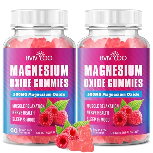 2 Pack Magnesium Oxide 500mg Gummies for Vegan Sugar-Free Raspberry Flavor Muscle Recovery Nerve Health & Relaxation 120 Gummies (Non-GMO Gluten & Allergen Free)