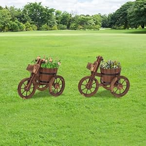 Kinbor outdoor planters rustic barrel planter wooden planters outdoor tricycle planter wagon planters for outdoor plants  urban country home decor