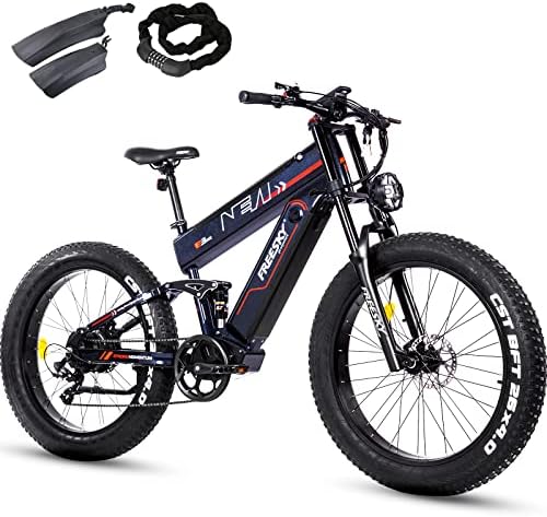 FREESKY Electric Bike for Adults, 1000W BAFANG Motor Dual Battery 26”Fat Tire Electric Bike, Full Suspension Dual Hydraulic Brakes E Mountain Bike 35mph 60-110 Miles Long Range Fast Ebikes