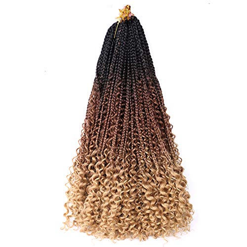 7 Pcs/lot Messy Goddess Box Braids Crochet Hair Curly Ends 22 Inch Ombre 3X Synthetic Bohemian Braiding Hair Extensions 80g/pcs Pre-looped Box Braiding for Women (22 inch, 1b/dark brown/light brown)