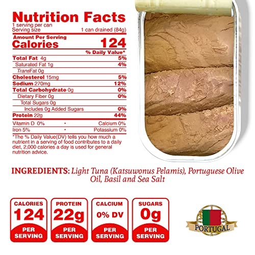 Image of Santo Amaro - Artisanal Wild Tuna Fillets in Olive Oil & Basil, Pole & Line Wild Caught Tuna from Portugal Hand-Packed Venice-Style! Canned Tuna Fish, 22g Protein, Paleo, Keto, Low Mercury, Pack of 3