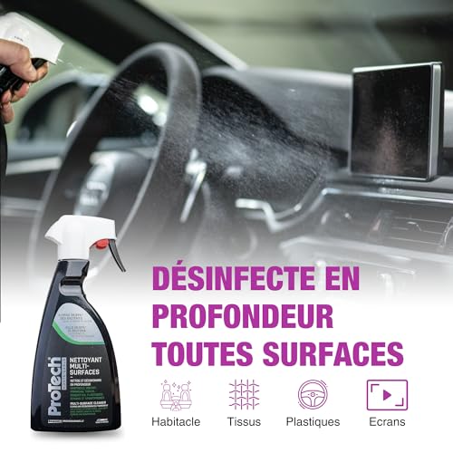 ProTechMC | Kit Nettoyage Voiture Interieur | Nettoyant Multi-Surfaces | Protecteur Plastiques | Détachant Tissus et Moquettes | 3x500 ML | Inclut Microfibre 40x40 cm | Made in France – Image 5