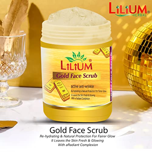 Image of Lilium Herbal Gold Face Scrub 900ml, Anti-Wrinkle, Re-Hydrating, Fairer Glow, Radiant Complexion, Leaves Skin Fresh & Glowing, Anti-Aging, Unclogged Pores, Brighter Complexion, All Skin Types