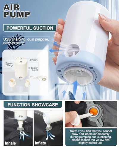 VGCUB Travel Vacpack Backpack with Electric Pump Vacuum System Storage Compression Carry on 18x14x8 Personal Item Bags for Women Men Work Business Waterproof College Backpack Peacock Blue3