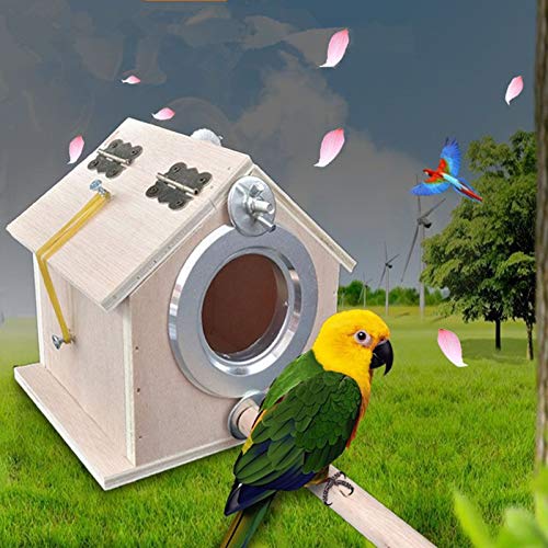 Image of alfyng Parakeet Nest Warm Box, Bird Breeding Box, Parrot Wood House Nesting Box, Parrotlets Budgie Mating Box, Aviary Cage Box for Lovebirds, Cockatiel, with Birds Stand Perch