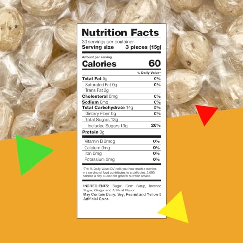 Image of Ginger Hard Candy Individually Wrapped, 1 Lb Bag | Bold Flavor, Old Fashioned Candy