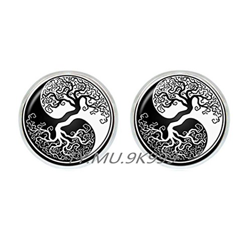 Yin Yang Stud Earrings tree of Life, black and white, yin yang jewelry Stud Earrings Earrings, He and she gift, birthday Art Stud Earrings Earrings Jewelry.Y058 (1)
