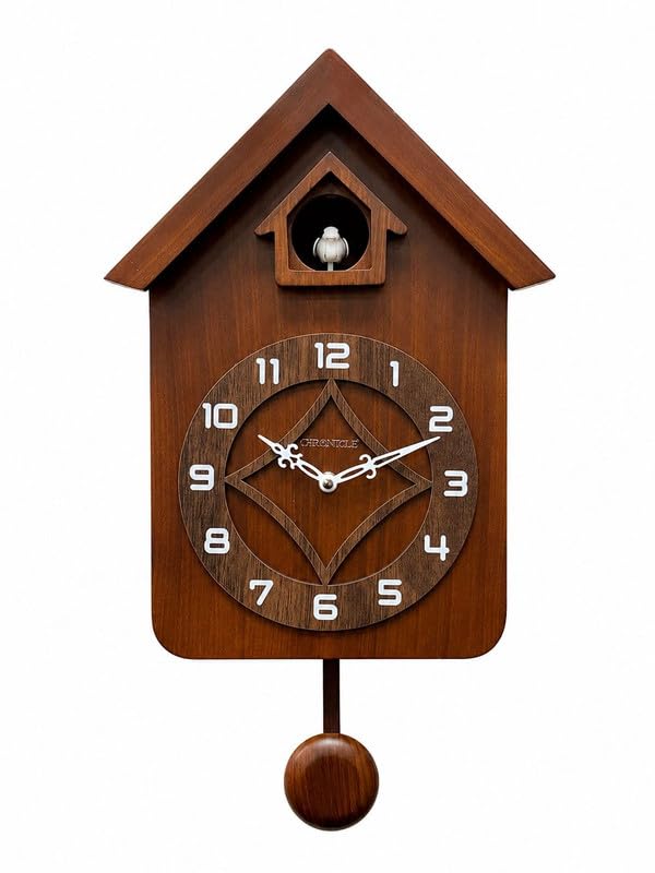 Image of CHRONIKLE Modern Stylish Non Ticking Silent Analog Hut Shape Wooden Cuckoo Wall Clock for Home, Living Room, Bedroom and Kitchen Brown (18 x 10 Inch : Weight - 2350 Grm)