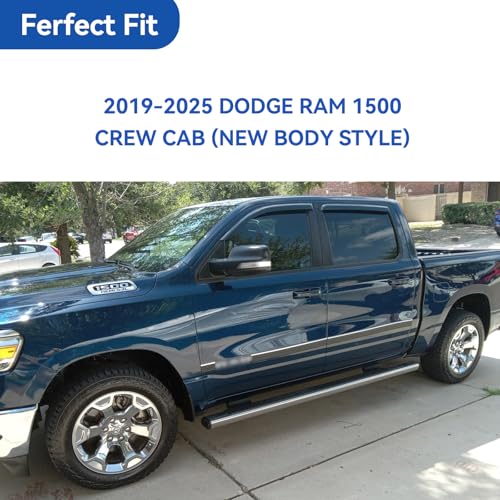 Image of Window Visors Rain Guards for 2019-2026 Dodge Ram 1500 Crew Cab (New Body Style), Out-Channel Window Vent Wind Deflectors Visors Shades for 19-26 Ram 1500 Full-Size Cab