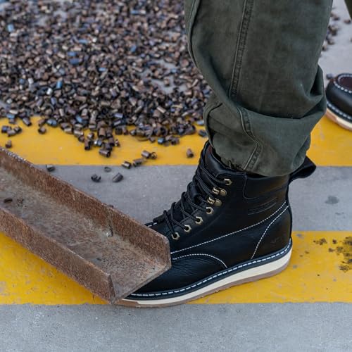 Image of Moc Toe Work Boots for Men Waterproof Soft /Steel Toe Comfortable Full Grain Leather Non Slip Wedge Outsole Construction 6 inch Workboots