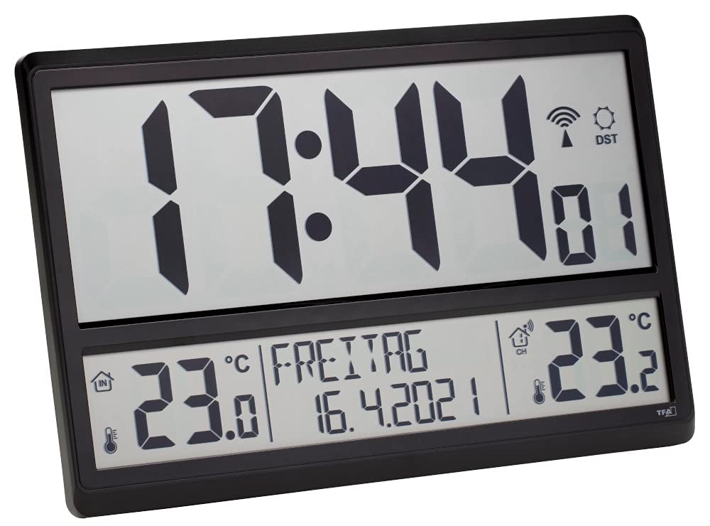 TFA Dostmann - Orologio da parete digitale XL, 60.4521.01, con batterie, colore nero