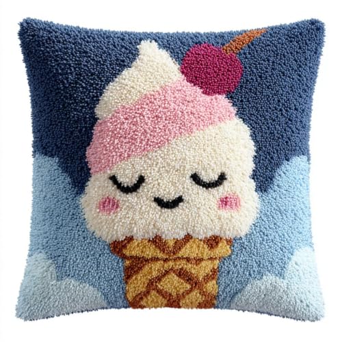 Kits de cojines de pestillo Henypt 43x43cm y alfombras de ganchillo con diseño de helado colorido
