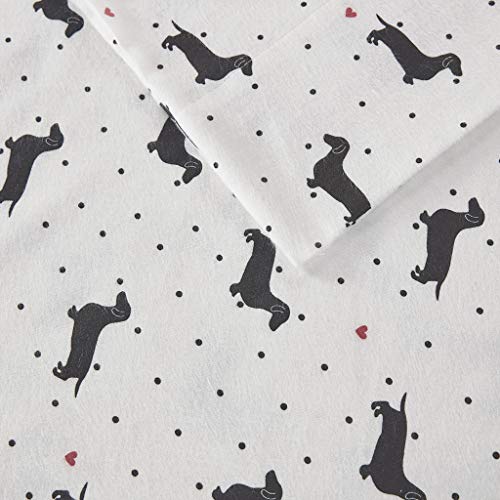 Image of Sleep Philosophy True North Cozy Flannel Warm 100% Cotton Sheet - Novelty Print Animals Stars Cute Ultra Soft Cold Weather Bedding Set, Queen, Black Dogs 4 Piece