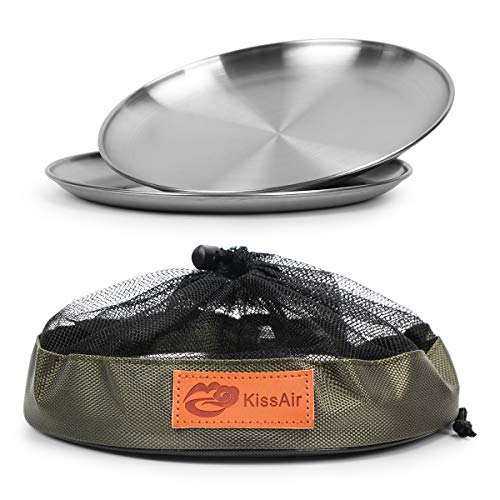 KissAir Reusable Brushed 18/8 Stainless Steel Round 9 Inch Plates Dish Set Vintage Eco
