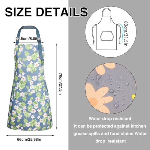 Image of BOUMUSOE 3 Pack Floral Aprons with Pocket, Blooming Womens Aprons Waterproof Adjustable Cooking Apron for Kitchen Gardening