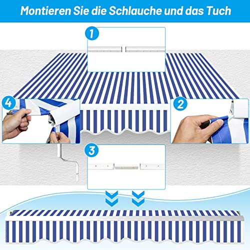 Toldo retráctil regulable en inclinación de 350x300 cm con lona de protección solar anti-UV 8