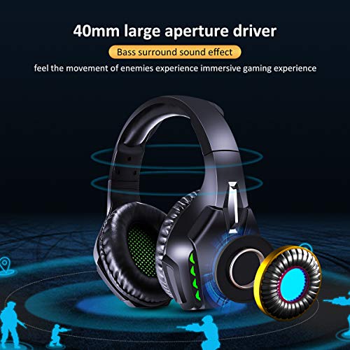 PHOINIKAS Cuffie Gaming PS4, Cuffie Wireless Bluetooth con surround 7.1 per bassi, Cuffie da Gioco con Microfono per Xbox One, PC, Nintendo Switch - Verde