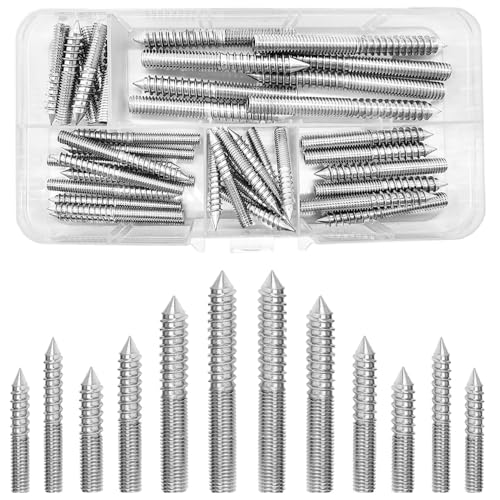 40 Pcs M4 M5 M6 Hanger Bolts, Double Sided Screws, Stainless Steel Screw Self-Tapping Double Ended Screw for Wood Joints(30/40/50/60mm)