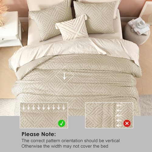 Image of Litanika Khaki King Size Comforter Set, 3 Pieces Tufted Boho Farmhouse Bedding Comforter Sets, Lightweight Fluffy Comforter Bed Set for All Season (104x90In Comforter and 2 Pillowcases)