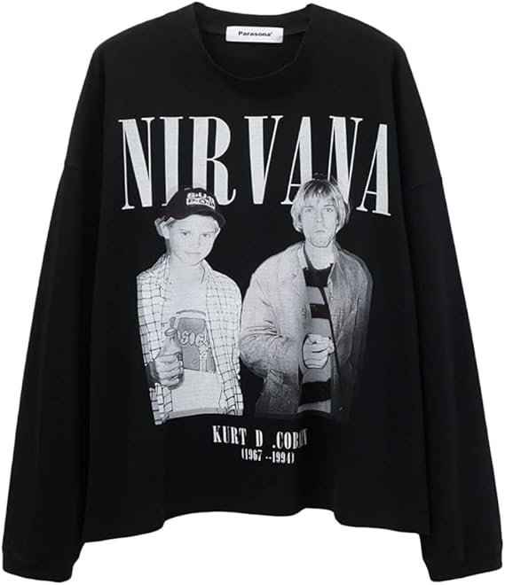 Amazon Nirvana ロック 流行 欧米風 音楽 長袖 メンズ レディース Tシャツ 秋服 スポーツ おしゃれ かっこいい ロング丈 無地 ゆったり 大きいサイズ 快適 カジュアル Tシャツ カットソー 通販