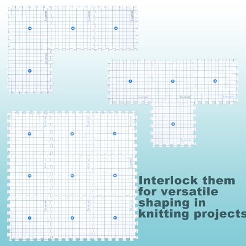 Image of Svartur Interlocking Blocking Mat for Knitting and Crochet Projects, 9 Pack Knitting Blocking Mats with Blocking Comb Pins, T-pins, Crochet Blocking Board, Knitting Mat with Grid Line, Storage Bag